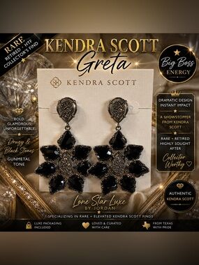 Kendra Scott Greta Black Druzy Gunmetal Statement Earrings Retired HTF